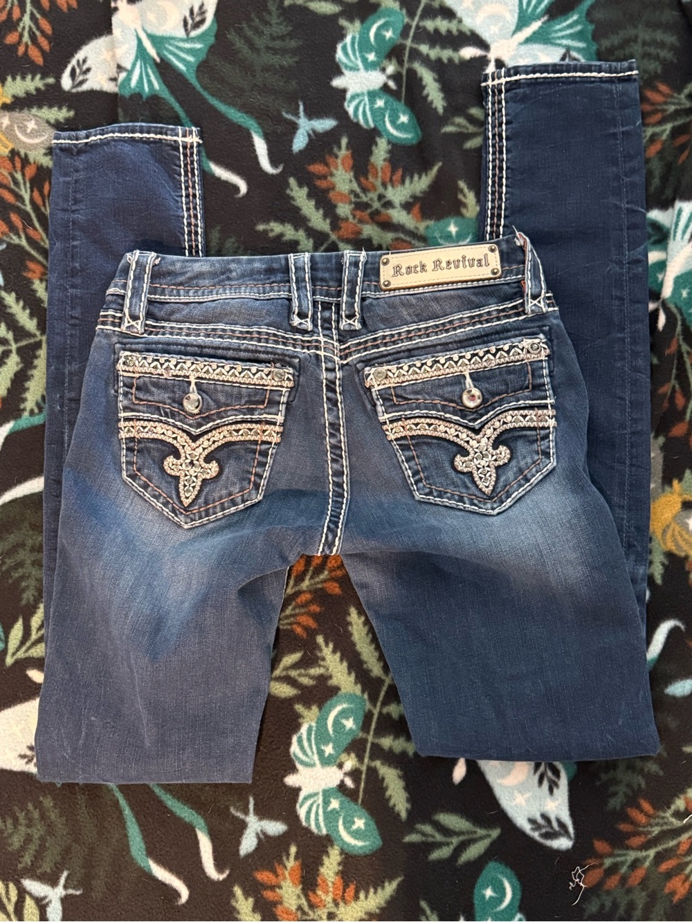 Rock Revival Jasna Skinny Jeans Medium Wash Embellished Stretch Size 27